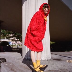 Somewhere Nowhere Red Fuzzy Hooded Dress